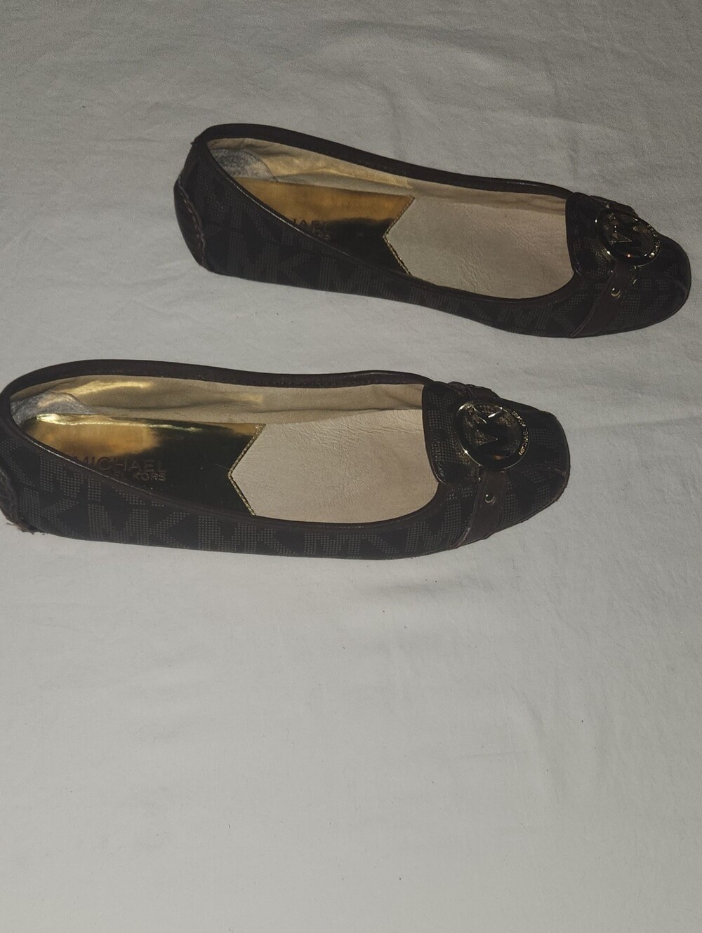 MICHAEL Kors Fulton Moc Ballet Flats Womens Size 9.5 Brown MK Signature Slip On
